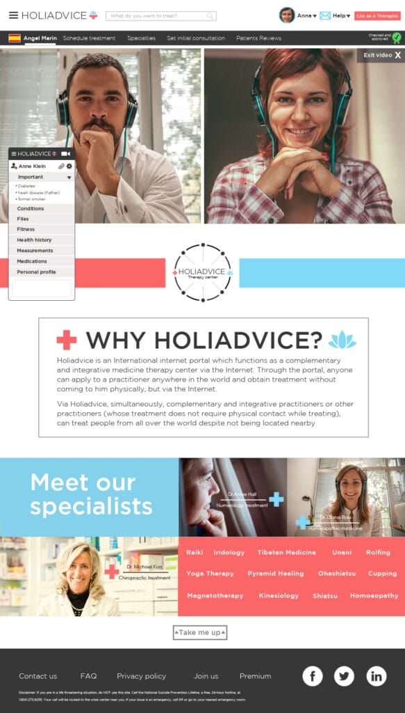 Holiadvice video chat page